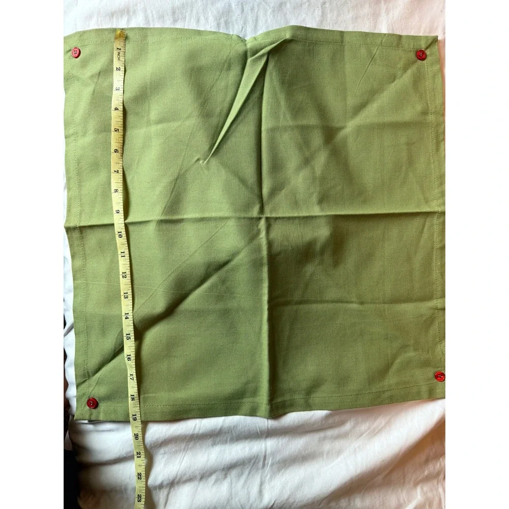 World Market Green Cotton Cloth Napkins Set of 4 Red Button Accent 19x19 Square